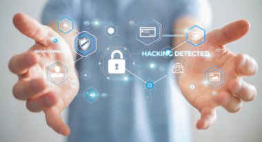 Bir siber saldırı 3d render engellemek için antivirus istimal iş adamı