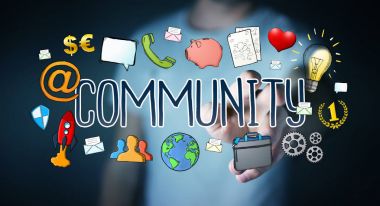 Çizilmiş topluluk sunum kullanarak iş adamı