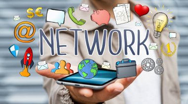 İşadamı modern el yazması ağ metin kullanma