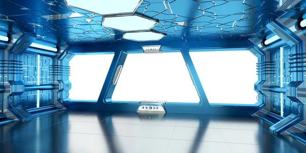 Nave espacial azul y blanco interior 3D renderizado — Foto de Stock