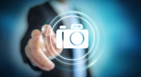 Zakenman met behulp van moderne cameratoepassing 3D-rendering — Stockfoto