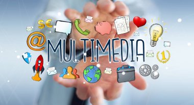 Multimedya teknolojisinin çizilmiş sunum kullanarak iş adamı