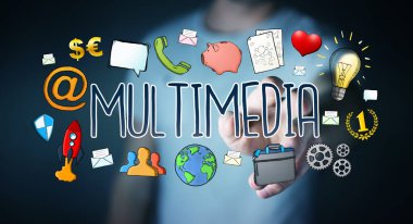 Multimedya teknolojisinin çizilmiş sunum kullanarak iş adamı