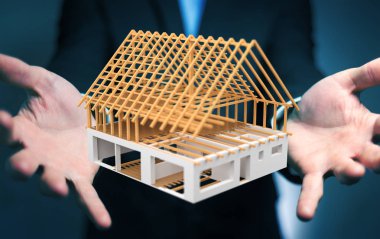 3D render bitmemiş planı ev onun ha tutan işadamı