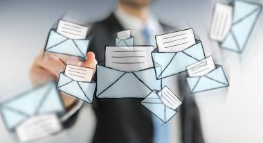 İşadamı çizim el yazması bir kalemle Simge iletişim