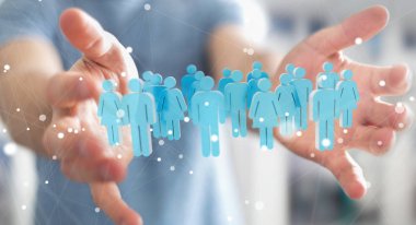 3D rendering grup insan elinde tutan işadamı