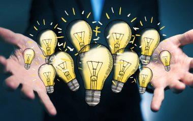 Çizilmiş ampul elinde tutan işadamı