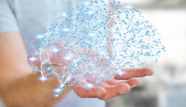 Onun el 3d ren dijital röntgen insan beyninde tutan işadamı