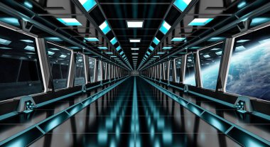 Uzay gemisi koridor gezegendeki manzaralı Earth 3d işleme el
