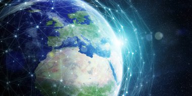 Veri değişimi ve küresel ağ üzerinden dünya 3d render