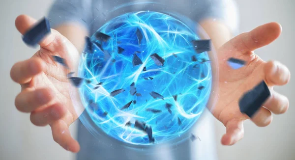 Empresario creando una bola de poder con su mano 3D renderizado —  Fotos de Stock