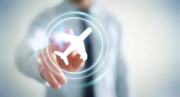 Бизнесмен бронирует свой рейс с современным цифровым приложением 3 — стоковое фото