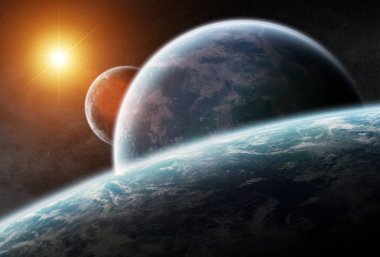 Uzak bir gezegende sistem alan 3d render