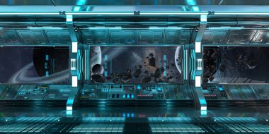 Uzay gemisi iç uzak sistem 3d render Manzaralı