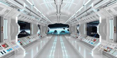Uzay gemisi iç dünyanın manzaralı Earth 3d işleme el