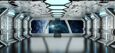 Uzay gemisi iç dünyanın manzaralı Earth 3d işleme el