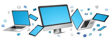 Modern bilgisayar dizüstü bilgisayar cep telefonu ve her bağlanmış tablet