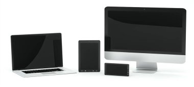 Modern bilgisayar dizüstü cep telefonu ve tablet 3d render