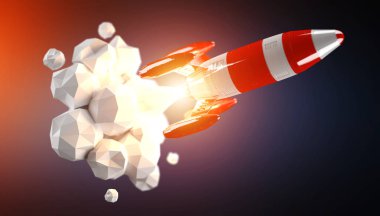 Kırmızı ve beyaz roket 3D render başlatılması