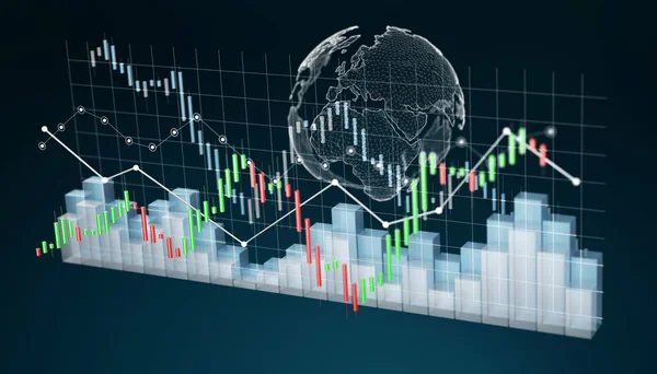 Digitální 3d tavené burze statistiky a grafy — Stock fotografie