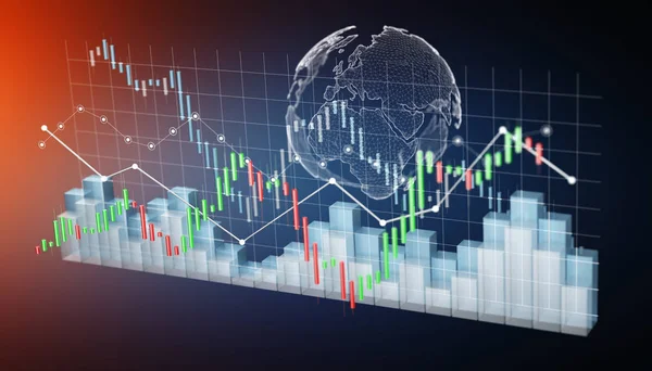 Digitale 3D gerenderte Börsenstatistiken und Diagramme — Stockfoto