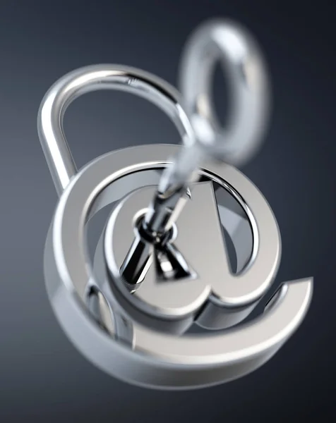 Digital arobase padlock 3D rendering — Stock Photo, Image