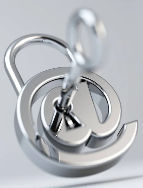 Digital arobase padlock 3D rendering — Stock Photo, Image