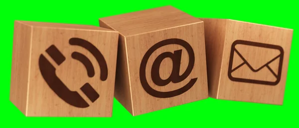 Επικοινωνήστε με την ψηφιακή ξύλινο κύβο εικονίδιο 3d rendering — Φωτογραφία Αρχείου