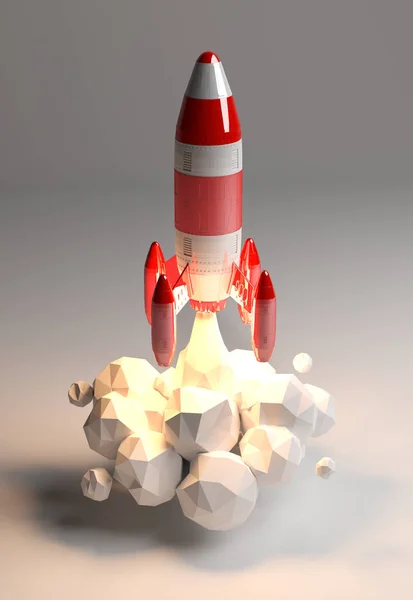 Foguete vermelho e branco lançando renderização 3D — Fotografia de Stock