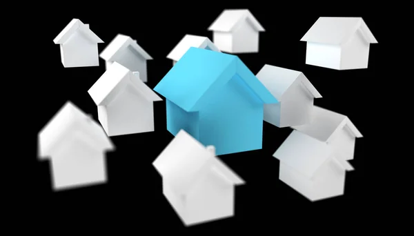 3D hecho pequeñas casas blancas y azules — Foto de Stock