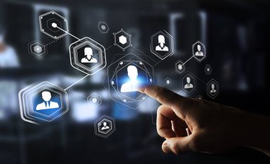 Dijital sosyal ağ 3d işlemesini kullanan iş adamı