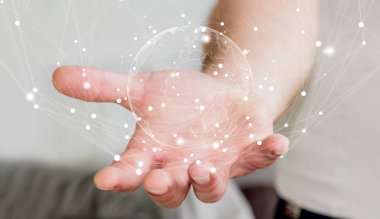 Uçan Dünya ağ arabirimi 3d işlemesini kullanan iş adamı