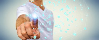 Uçan ağ bağlantısı arabirimi 3d renderi kullanarak iş adamı