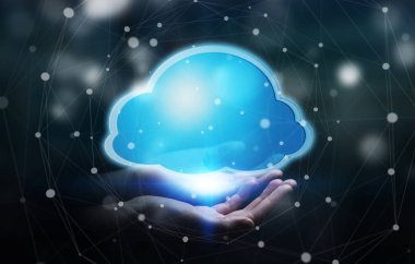 Dijital bulut 3d rendering kullanarak iş kadını