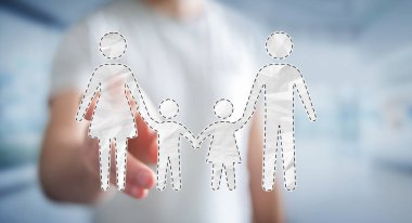 Onun parmak 3d renderi ile aile arabirimi dokunmadan işadamı