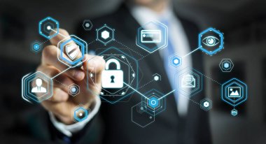 Bir siber saldırı 3d render engellemek için antivirus istimal iş adamı