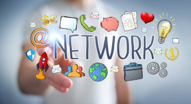 İşadamı modern el yazması ağ metin kullanma