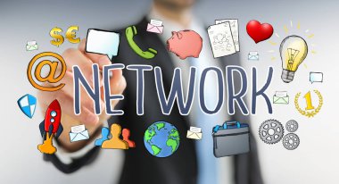 İşadamı modern el yazması ağ metin çizme