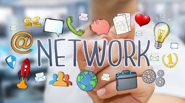 İşadamı modern el yazması ağ metin çizme