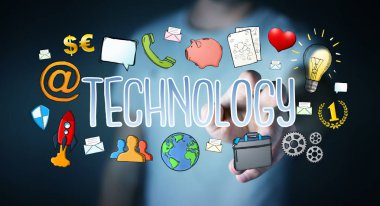 Multimedya teknolojisinin çizilmiş sunum kullanarak iş adamı