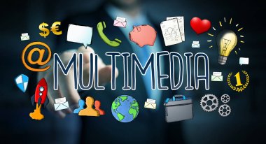 Multimedya teknolojisinin çizilmiş sunum kullanarak iş adamı