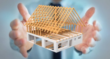 3D render bitmemiş planı ev onun ha tutan işadamı