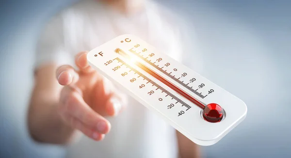 Homme d'affaires vérifiant l'élévation de température rendu 3D — Photo