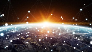 Gezegen üzerinde küresel ağ ve veri değişim Earth 3d parçalamak