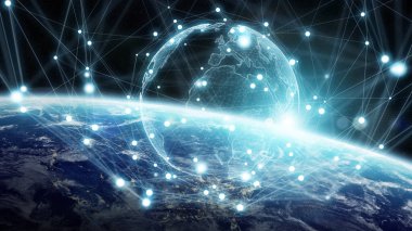 Gezegen üzerinde küresel ağ ve veri değişim Earth 3d parçalamak