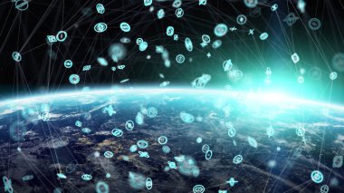 Gezegen üzerinde küresel ağ ve veri değişim Earth 3d parçalamak