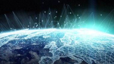 Gezegen üzerinde küresel ağ ve veri değişim Earth 3d parçalamak