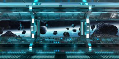 Uzay gemisi iç dünyanın manzaralı Earth 3d işleme el