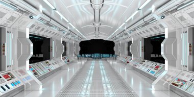 Uzay gemisi iç siyah pencere 3d render Manzaralı