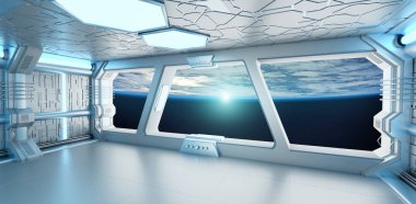 Uzay gemisi iç dünyanın manzaralı Earth 3d işleme el